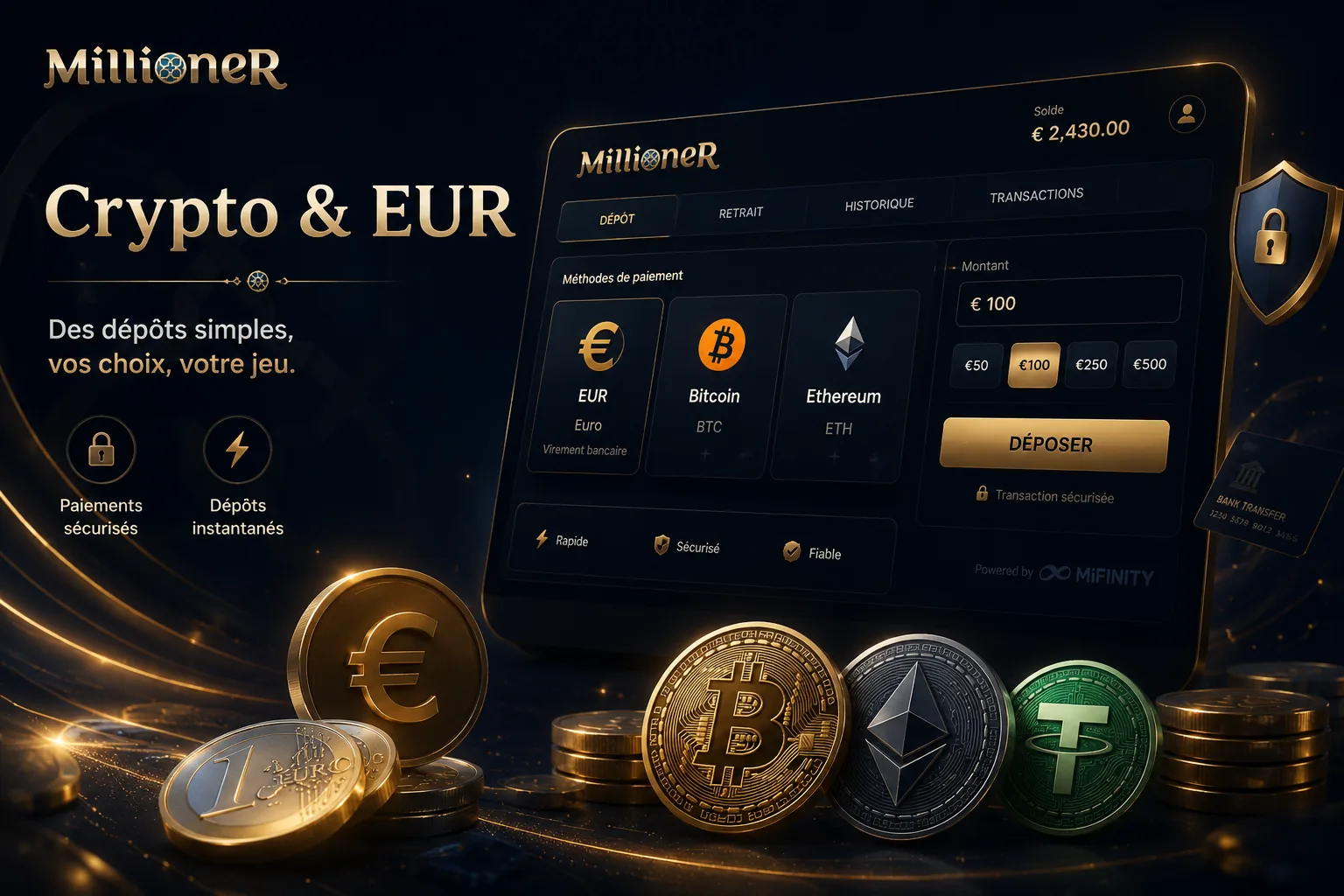 Bonus crypto Millioner Casino en USDT et EUR