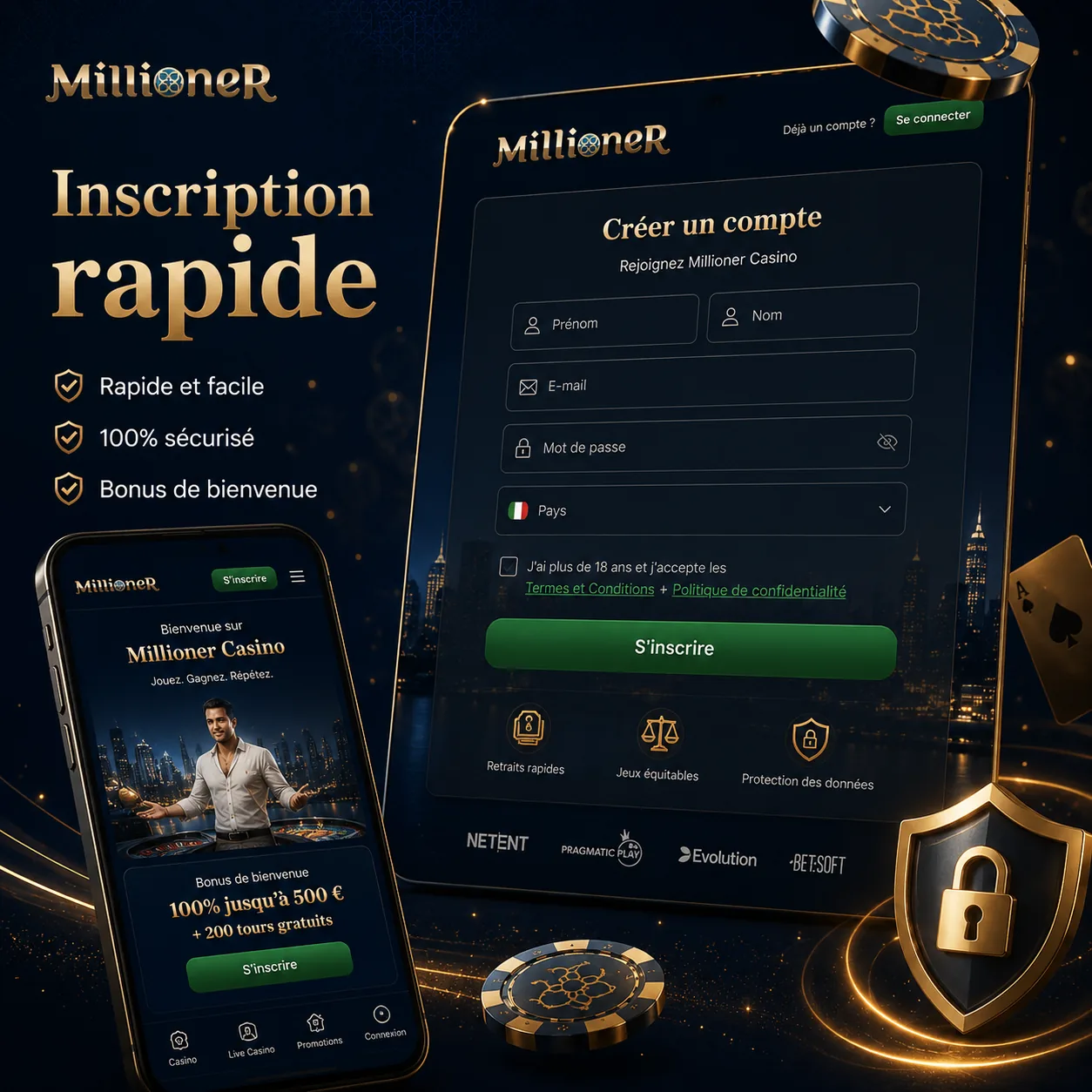 Inscription Millioner Casino sur mobile avec profil joueur